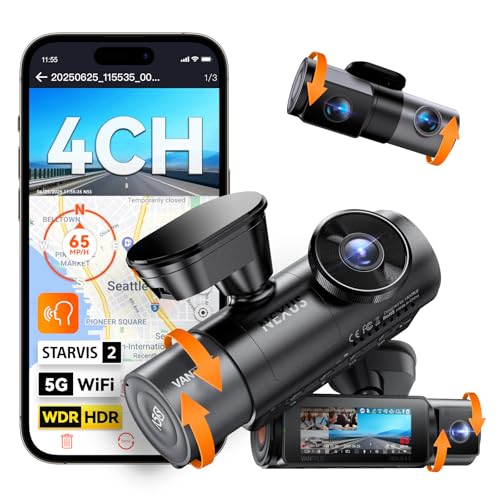 Vantrue N5S 4 Channel 360 Degree 2.7K Dash Cam, 4CH STARVIS 2 Night Vision, 2.7K+1080P*2+1440P Front Rear Inside Dashcam, 24/7 Buffered Parking Mode, WiFi, Voice Control, Dual GPS, Support 1