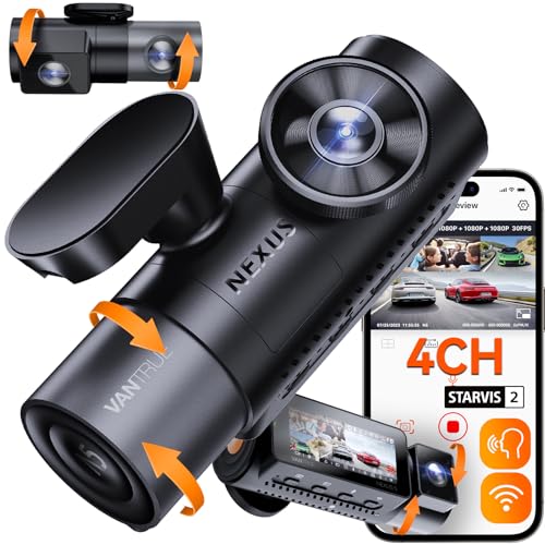 Vantrue N5 4 Channel WiFi 360° All Sides Dash Cam, STARVIS 2, IR Night Vision, 2.7K+1080P*3 Front Rear Inside Dashcam, Voice Control, GPS, 24 Hours Buffered Parking Mode Dash Camera, 512GB M