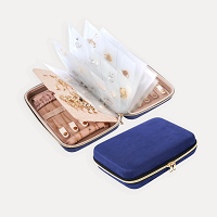 Large Travel Zippered Jewelry Organizer Case - Navy / Large