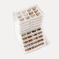Acrylic Jewelry Box with Adjustable Velvet Trays - Warmwhite / 10 Layers