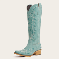 The Rosemary - Turquoise Embroidered Tall Western Cowgirl Boots with Side Zipper