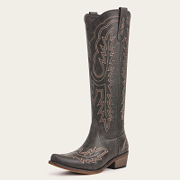 The Montana - Charcoal Black Embroidered Snip Toe Tall Cowgirl Boots with Side Zipper