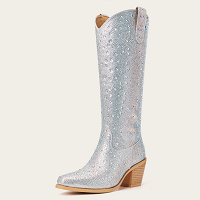 The Stardust - Silver Allover Rhinestone Snip Toe Cowgirl Boots with Side Zipper