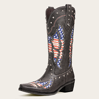 The Liberty - Charcoal American Flag Cutout Studded Snip Toe Cowgirl Boots with Side Zipper
